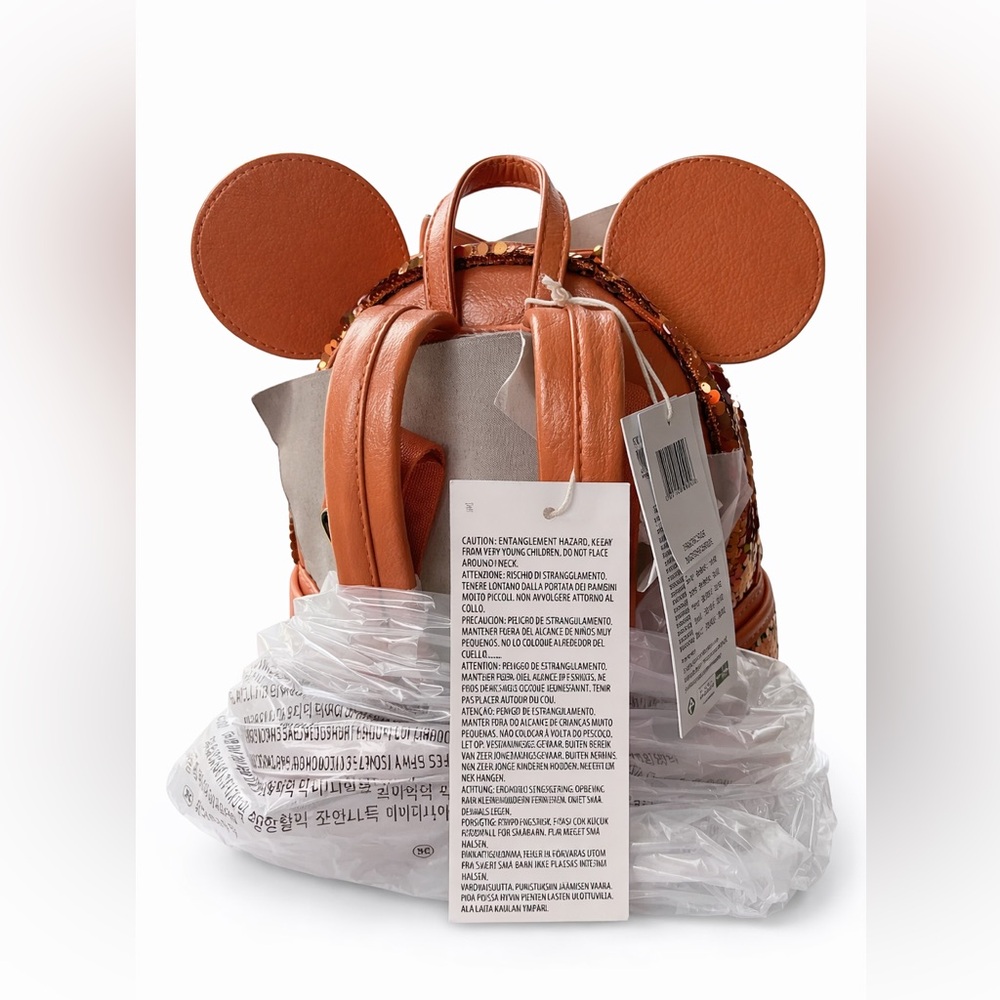 NWT-Disney Loungefly Minnie Mouse  Orange Sequence Backpack - Picture 5 of 5